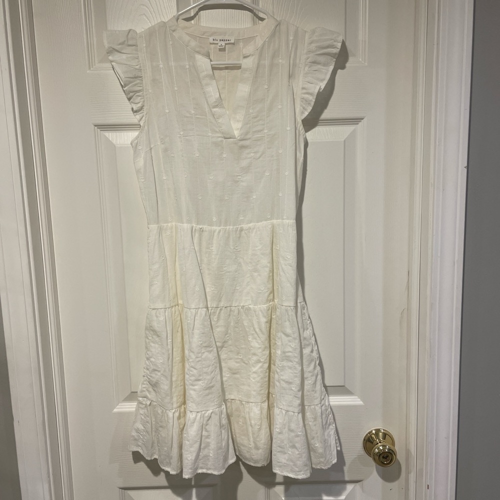 Blu Pepper White Ruffle Sleeve Tiered Dress